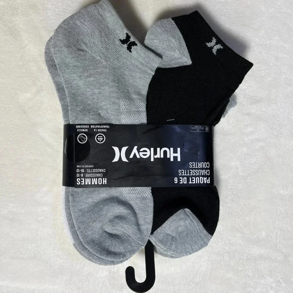 Hurley Mens 6 Pack Low Cut Socks NWT White Gray Black Size 10-13